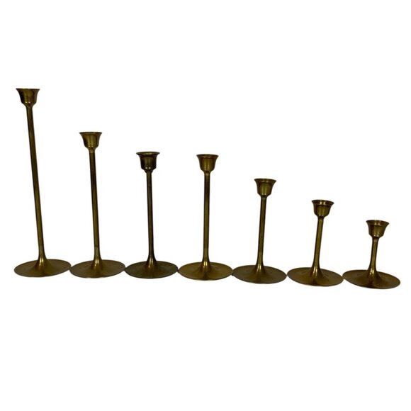 Brass Tapered Candle Holders Sticks Set Of 7 Made In Taiwan Vintage Mid Century - Picture 2 of 4
